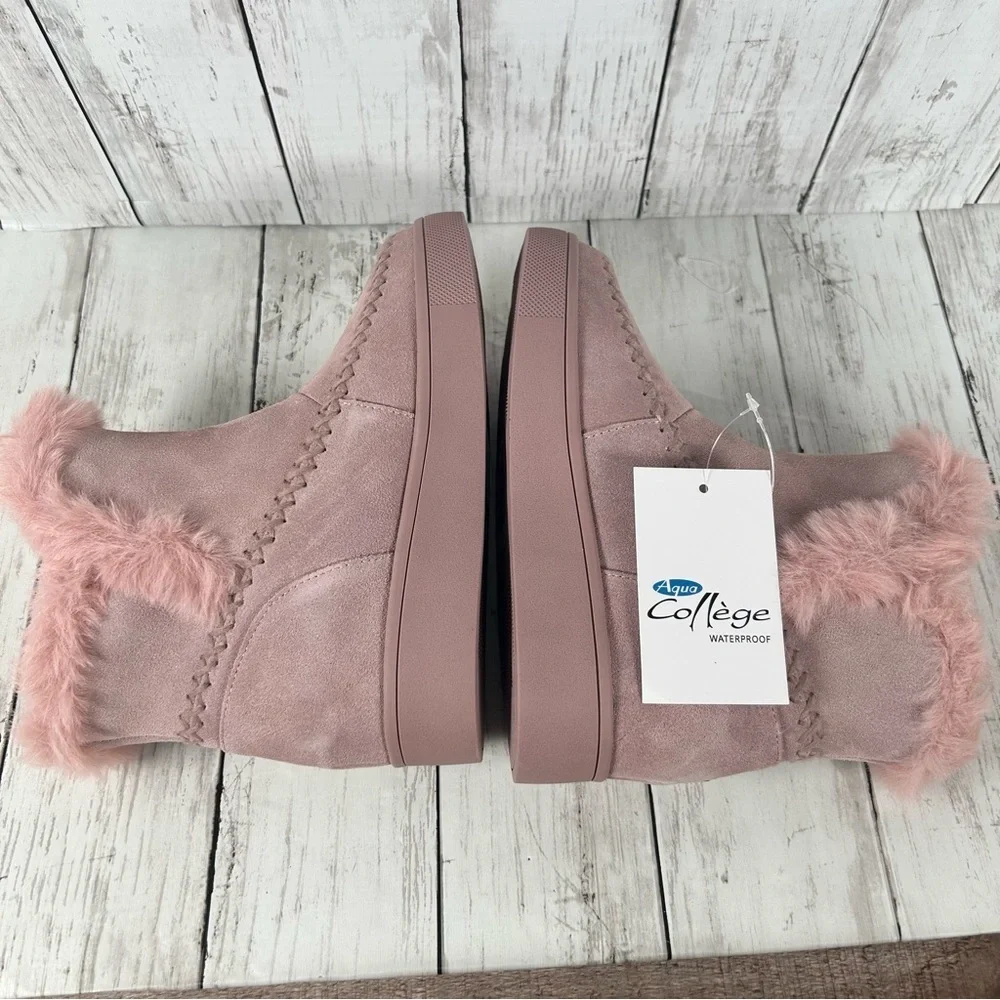 AQUA COLLEGE ANKA Women's Waterproof Suede Faux Fur Winter Boots Pink 6.5 NIB